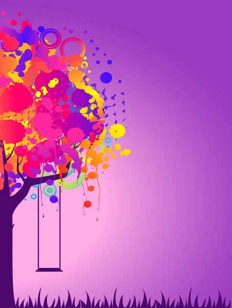 Árvore colorida abstrato com balanço. Decoração natureza . — Vetor de Stock