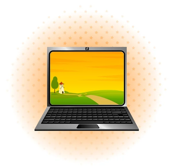 Laptop icon with Landscape — Stock Vector