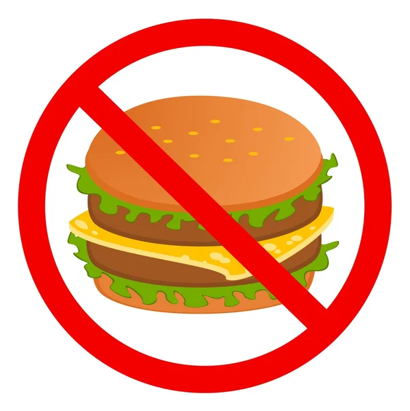 Cheeseburger in the sign of prohibition of on white background — Stock Vector