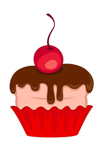 Vector doce cupcake com um chocolate no fundo branco — Vetor de Stock