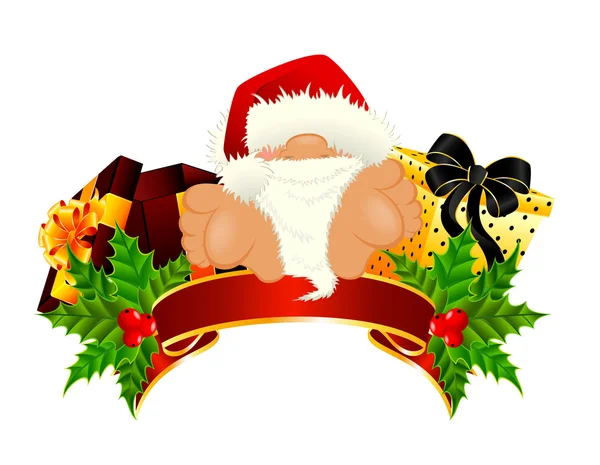Kleiner netter Weihnachtsmann mit roter Mütze und Geschenk — Stockvektor