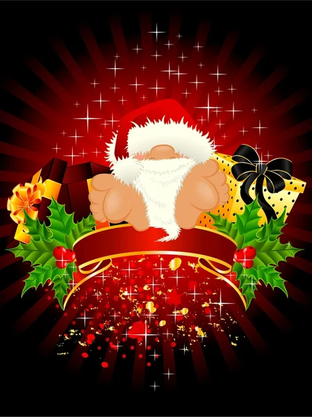Mały miły Mikołaj w czerwonej czapce z prezentem — Wektor stockowy
