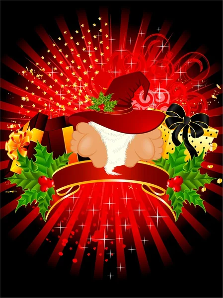 Sedikit bagus santa Claus dalam topi merah dengan hadiah - Stok Vektor