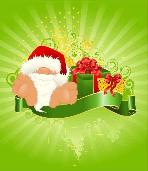 Pequeno bom Papai Noel em um boné vermelho com um presente — Vetor de Stock