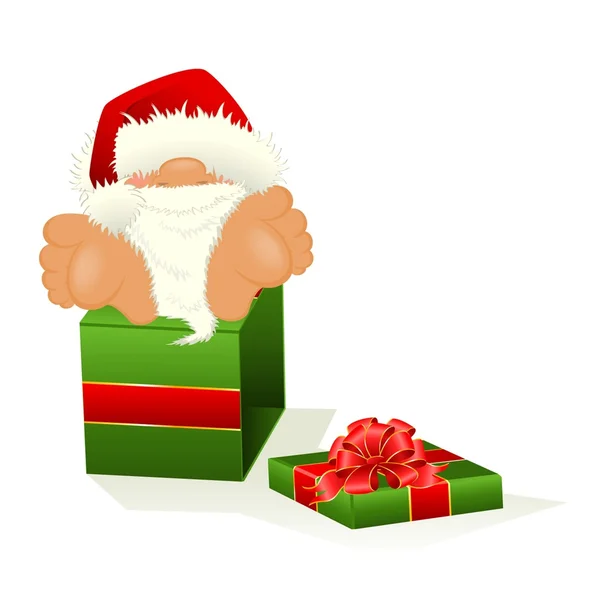 Kleiner netter Weihnachtsmann mit roter Mütze und Geschenk — Stockvektor