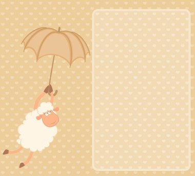 Vector illustration of cartoon sheep sheep flies on an umbrella clipart