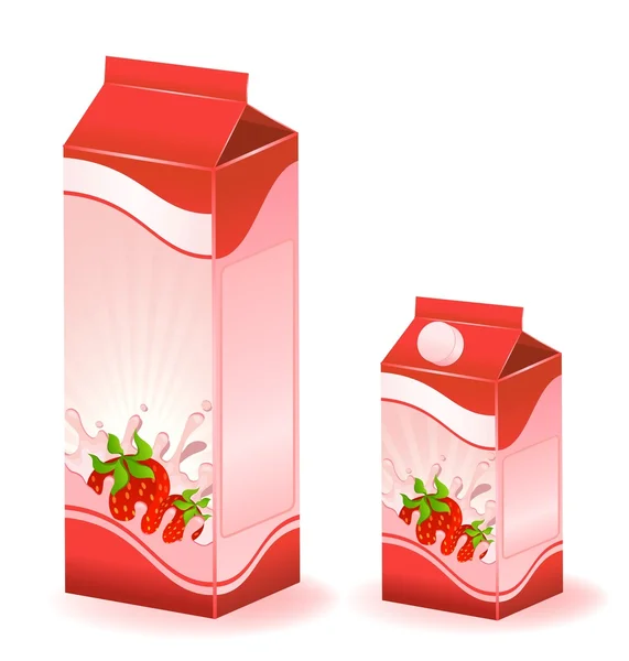 Entwurf der Verpackung von Milchprodukten mit Früchten - Vektorillustration — Stockvektor