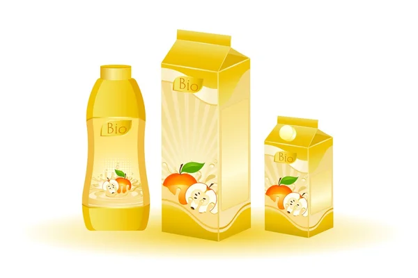 Conception de produits laitiers bouteille avec des fruits - illustration vectorielle — Image vectorielle