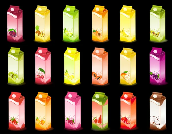 Uppsättning förpackning mjölkaktig produkter med frukt - vektor illustration — Stock vektor