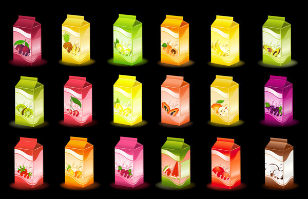 Set of packing milky products with fruit - vector illustration