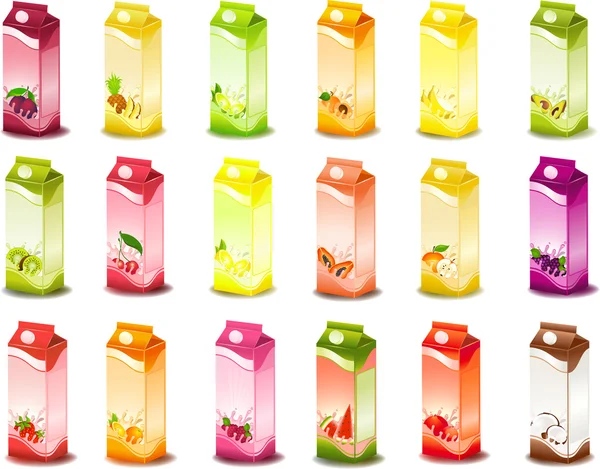 Conjunto de embalagem de produtos lácteos com frutas - ilustração vetorial — Vetor de Stock