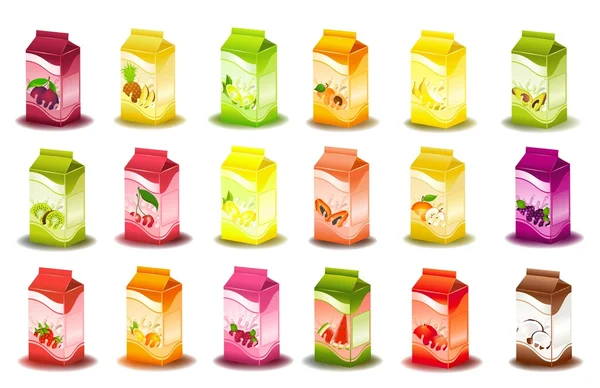 Ensemble d'emballage de produits laitiers avec des fruits - illustration vectorielle — Image vectorielle