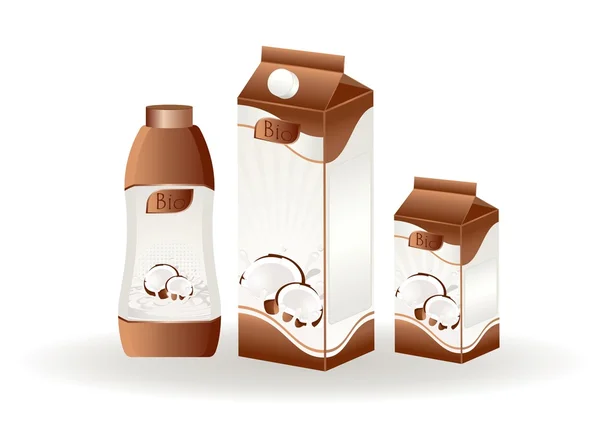 フルーツ - ベクター グラフィックと乳白色の製品の包装のデザイン — ストックベクタ