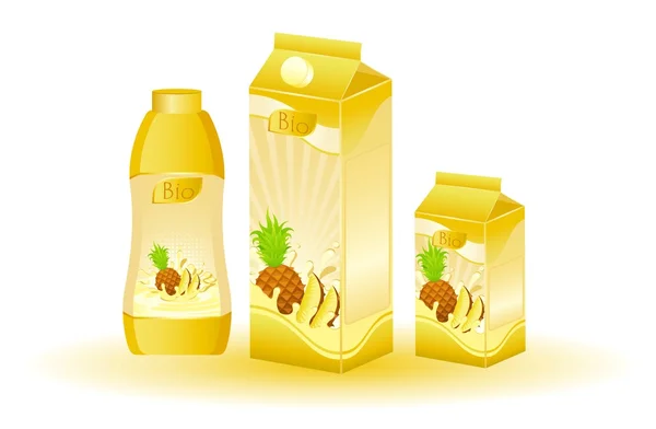Conception de l'emballage des produits laitiers avec des fruits - illustration — Image vectorielle