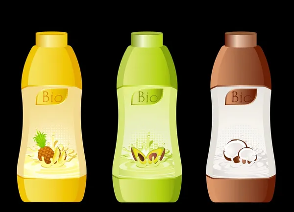 Conjunto de productos lácteos de embalaje con fruta - ilustración vectorial — Vector de stock