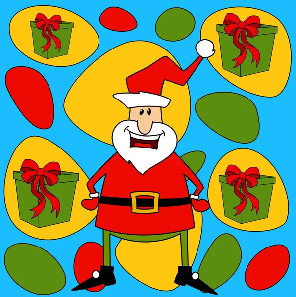 Happy Santa Claus with gifts — Stock Vector