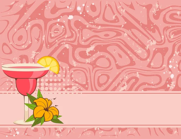 Fond grunge avec fleurs tropicales et cocktail — Image vectorielle