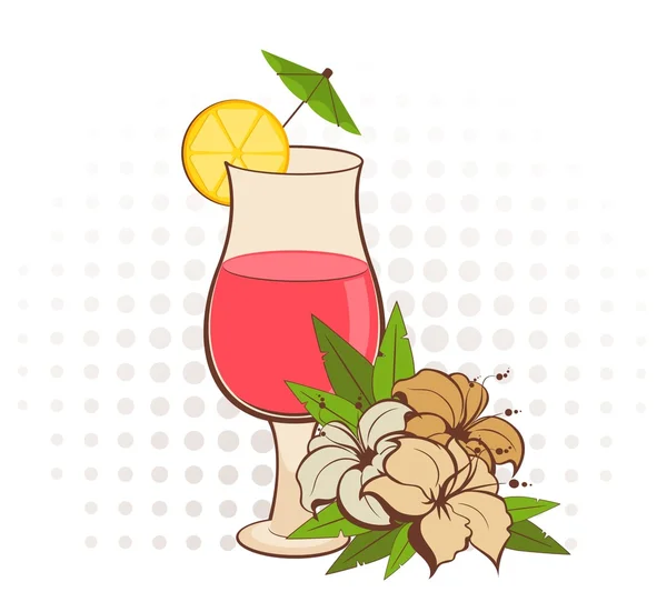 Fiori tropicali e cocktail su sfondo bianco — Vettoriale Stock