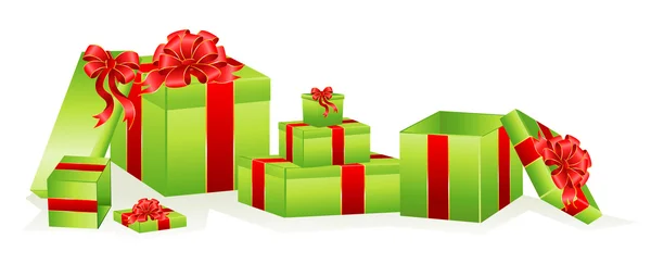 Conjunto de caixas festivas com os arcos — Vetor de Stock