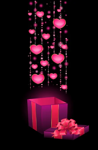 Caixa festiva com corações no dia dos namorados — Vetor de Stock