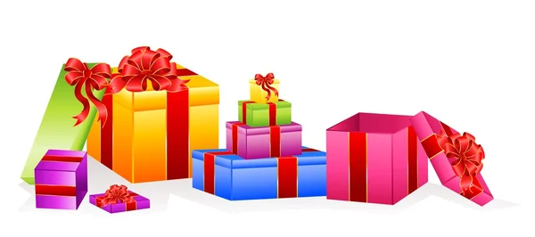 Set di bellissimi regali con fiocco su sfondo bianco per Natale — Vettoriale Stock
