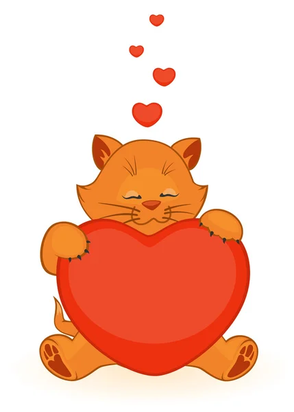 Pequeño gatito de dibujos animados con corazón — Vector de stock
