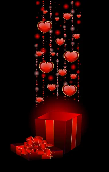 Boîte de fête avec des cœurs le jour de la Saint-Valentin — Image vectorielle