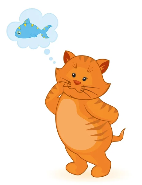 Karikatur kleines Kätzchen mit Fischen — Stockvektor