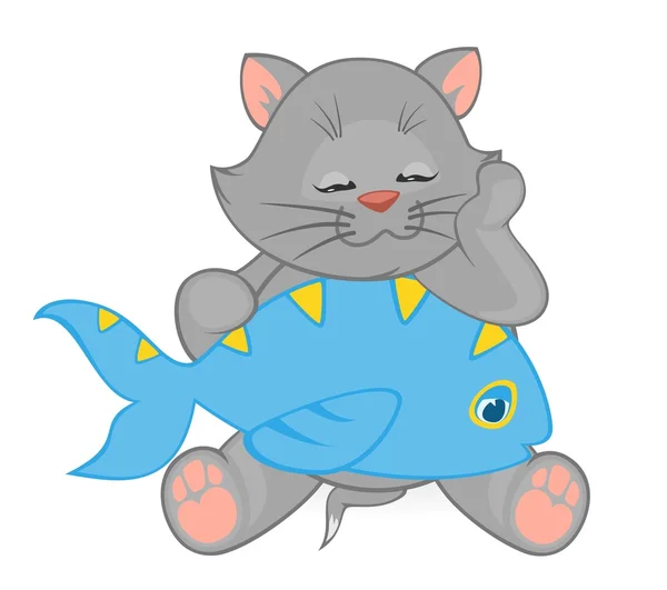 Balık ile küçük yavru kedi çizgi film — Stok Vektör