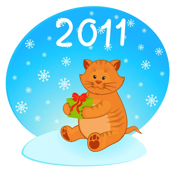Dessin animé petit chaton avec cadeau — Image vectorielle