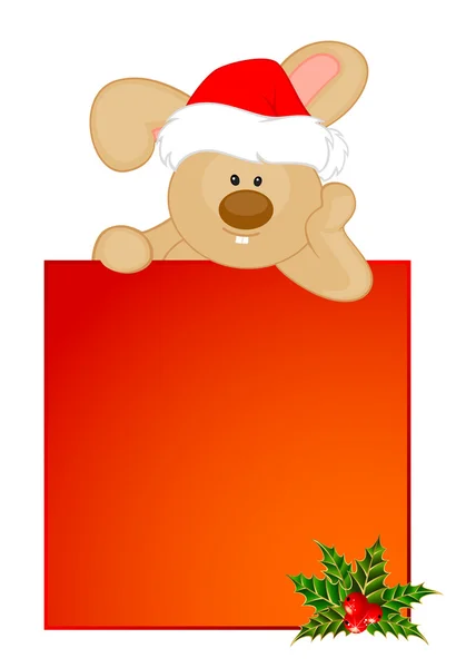 Векторный мультфильм о маленьком игрушечном зайчишке в шапочке Санта-Клауса — стоковый вектор