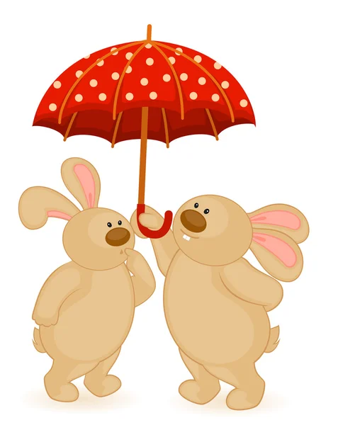 Cartoon kleine speelgoed konijntje met paraplu — Stockvector
