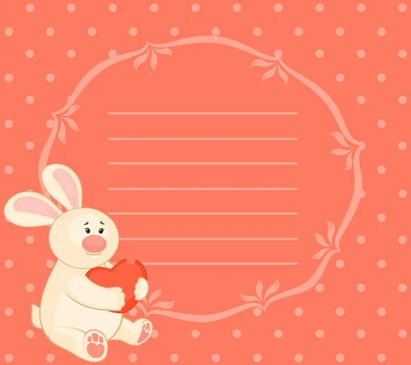 Tecknad liten leksak kanin med hjärta — Stock vektor