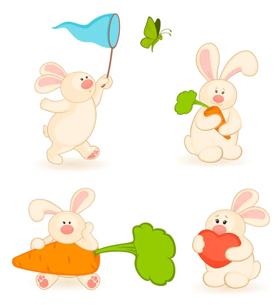 Vektor uppsättning tecknad liten leksak kanin — Stock vektor