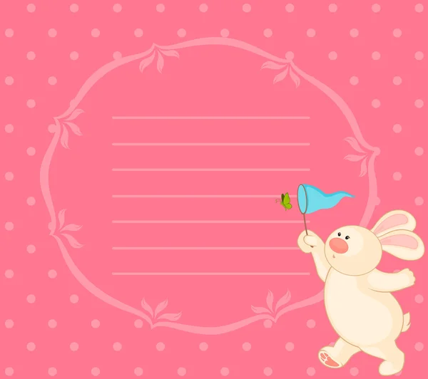 Cartone animato piccolo coniglietto giocattolo con farfalla — Vettoriale Stock