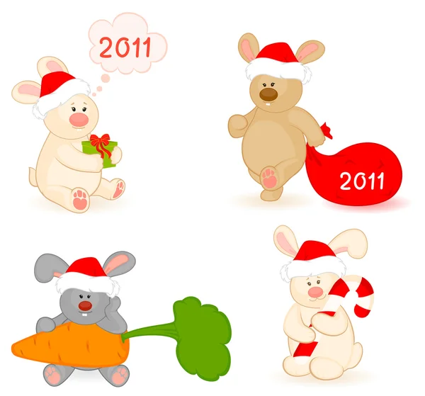 Dibujos animados pequeño juguete conejo con regalos — Archivo Imágenes Vectoriales