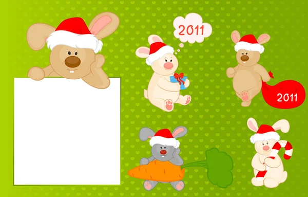 Ensemble vectoriel de dessin animé petit lapin jouet avec des cadeaux — Image vectorielle