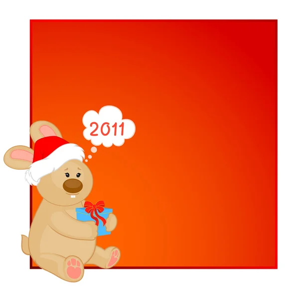 Cartoon piccolo coniglietto giocattolo con regalo — Vettoriale Stock