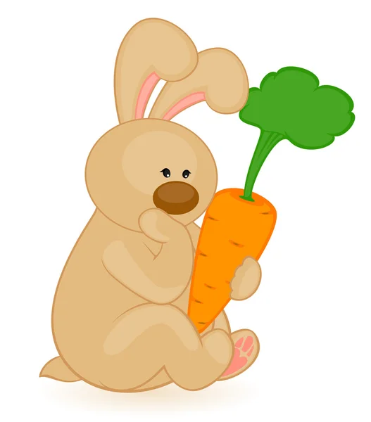 Vector cartoon kleine speelgoed konijntje met wortel — Stockvector