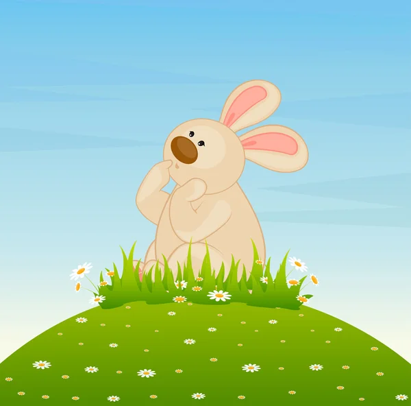 Vector cartoon little toy bunny dreams — Stock Vector