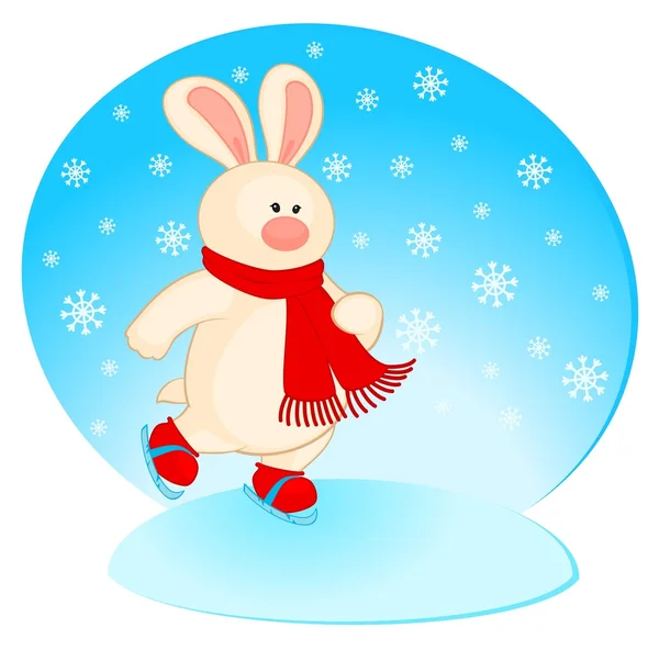 Dessin animé petit lapin jouet va faire un tour sur les patins — Image vectorielle