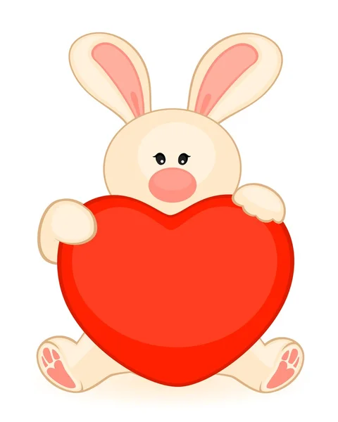 Vector de dibujos animados pequeño conejito de juguete con corazón — Vector de stock