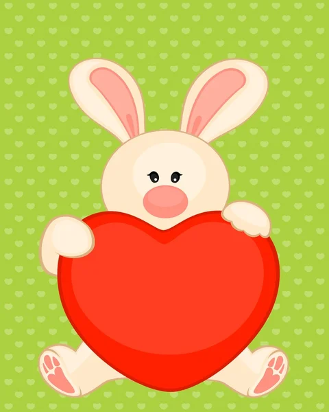 Vector cartoon little toy bunny with heart — Stock Vector