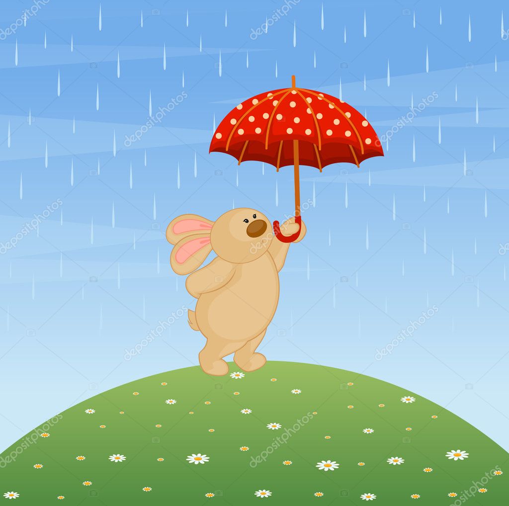 Cartoon little toy bunny with umbrella Stock Vector Image by ©Forewer