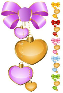 Set of beautiful hearts with bow for the day of sainted Valentine clipart