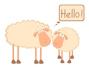 Vector illustration of two cartoon smiling sheep in love clipart