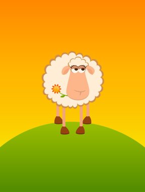 Landscape background with cartoon smiling sheep clipart