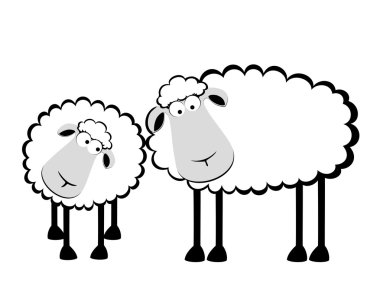 Vector illustration of two cartoon smiling sheep in love clipart