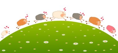 sonra diğer manzara arka plan aşk koyun karikatür ile sürdürür