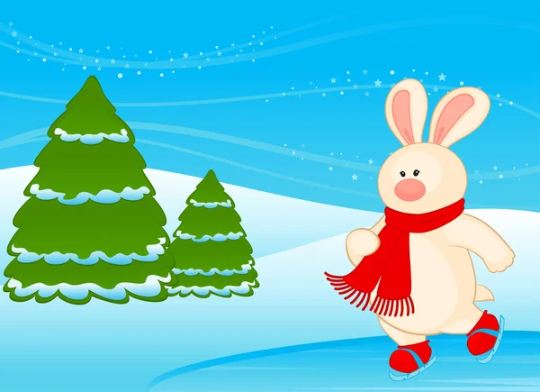 Kreslený málo hračka králíček jde na projížďku na bruslích — Stockový vektor